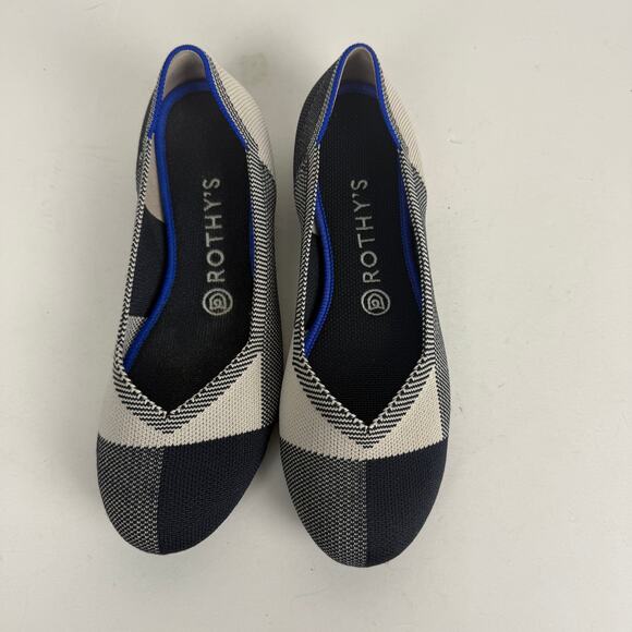 Rothy's The Flat Captoe Black Colorblock Plaid Slip-On Shoes Ballet Flat Sz 8 - Picture 2 of 6